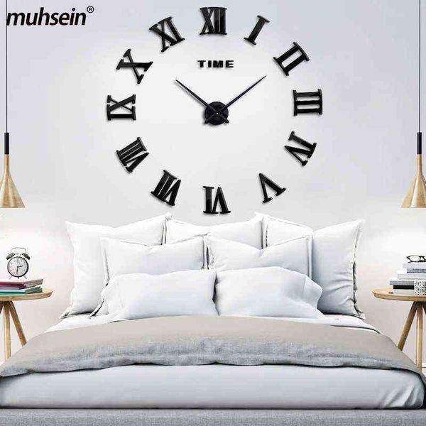 Musein 2021 Neue 3D Römischen Spiegel Wanduhr Home Decor Große Größe Wand Aufkleber Uhr Mode Quarz Uhren Akzeptieren Großhandel h1230