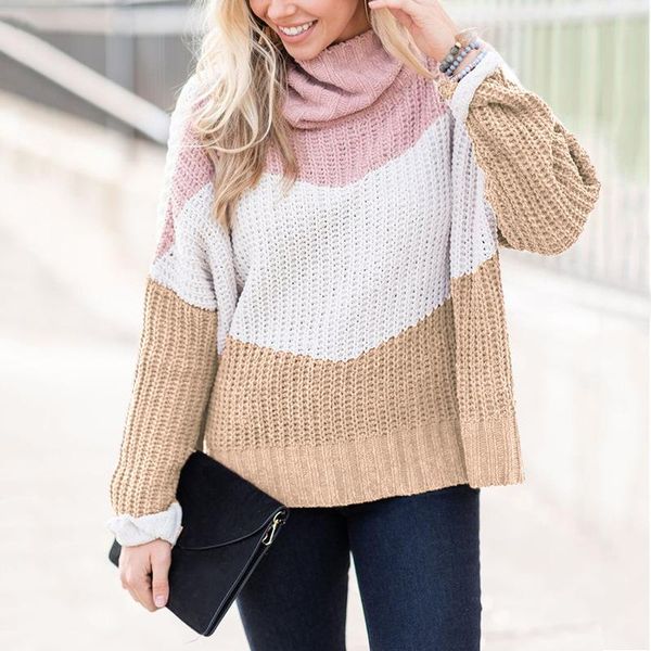 

women's sweaters streetwear turtleneck knitted sweater casual sueter mujer invierno 2021 autumn patchwork long sleeve female pullover j, White;black