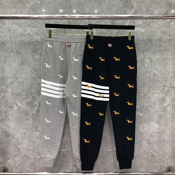 

men's pants 2021 fashion brand sweatpants men puppy embroidery cotton casual sports trousers spring autumn loose jogger track, Black