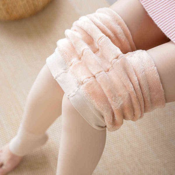 

women's leggings autumn and winter plush thickened double-layer fake meat leggings step on color bikini bare leg layered warm pants art, Black