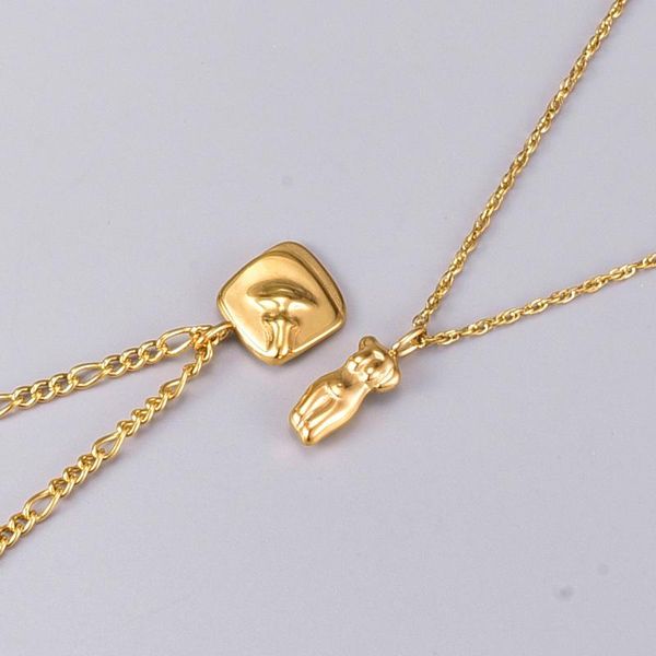 

pendant necklaces gold color female body abstract square half face for women vintage titanium steel jewelry, Silver