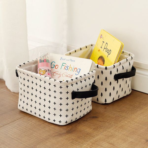 

thicken mini deskfor simple children's toys and sundries storage basket cotton linen folding office storage boxes 26*16*14cm