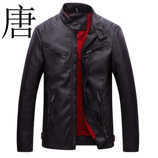 

tang cool 2021 new brand fleece lined thick warm faux leather winter men motorcycle for male bomber jackets coat 3x5v, Black
