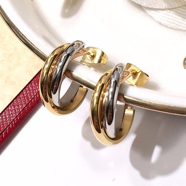 

hoop & huggie vintage brand 3 color earring titanium steel stud eardrop jewelry concise ear ring anti allergy fastness accessories ornament, Golden;silver