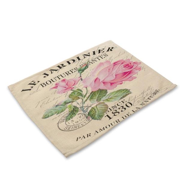

table napkin 1pcs vintage flower pattern kitchen placemat dining mat drink cotton linen pads bowl cup mats 42*32cm home decor