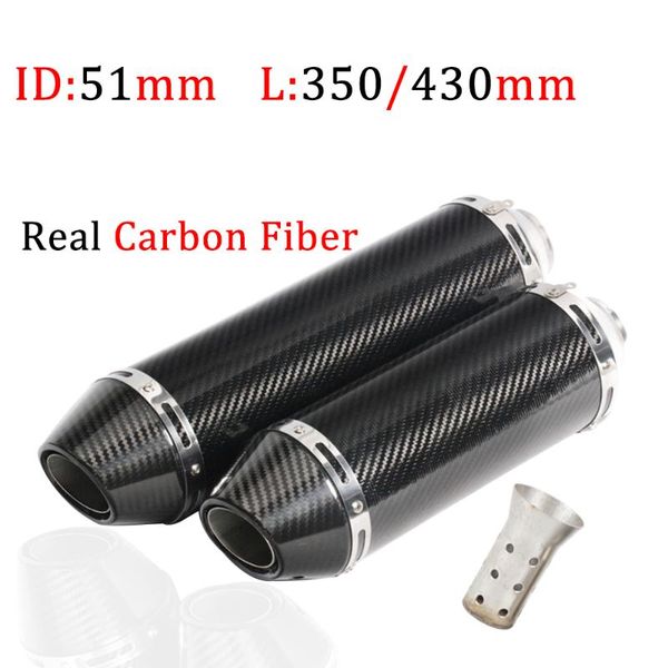 

exhaust pipe 51mm for atv z750 cb400 r6 mt07 r3 r25 escape carbon fiber universal motorcycle muffler with db killer