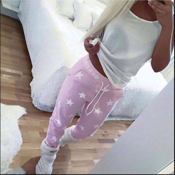 

high rating feedback pink gray loose pants women printed star casual long trousers fashion sweatpants drop shipping, Black;white