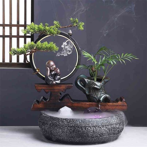 Kreative Wohnzimmer Brunnen Wasser Luftbefeuchter Lampe Ring Fortune Furnishings Desktop Aquarium Dekoration 210924