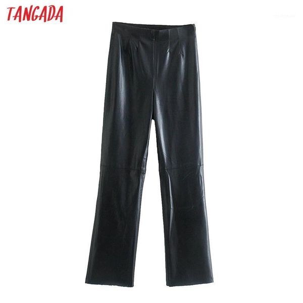 

women's pants & capris tangada women black pu leather high waist zipper female autumn winter pencil trousers je251, Black;white