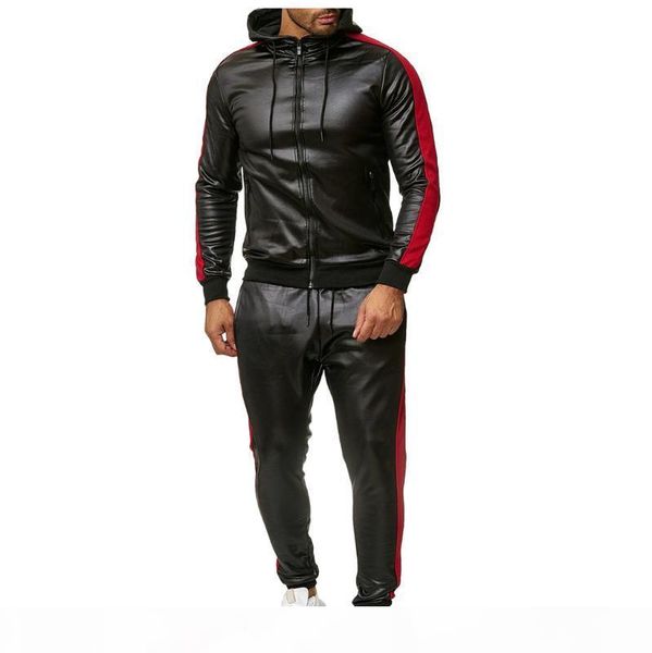 

fashion pu jacket + pants sportswear men tracksuit hoodie spring autumn men brand clothes hoodies mens track suit set, Gray