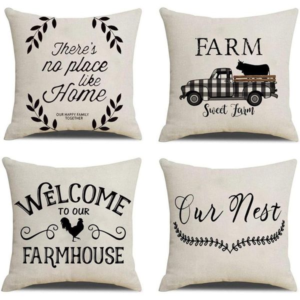 

pillow case farmhouse throw covers linen rustic farm cushion cover for couch sofa bed 18x18 set of 4 decor