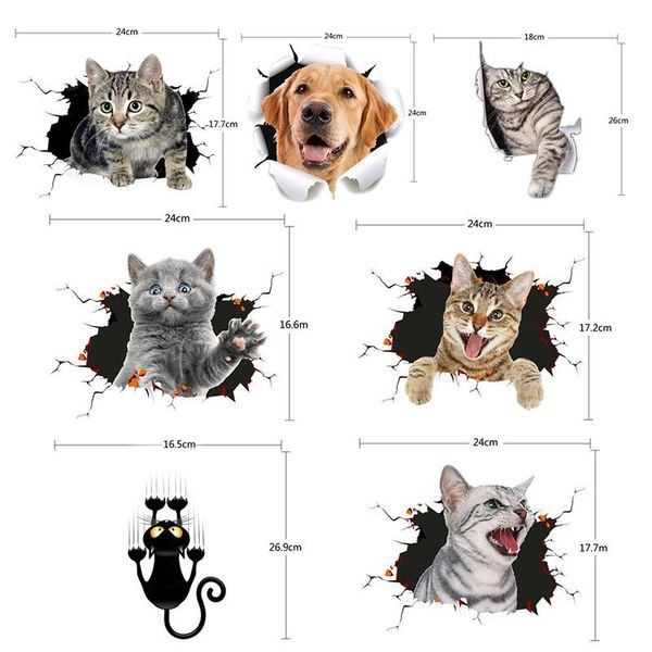 

wall stickers crack car sticker creative cat/dogs 3d self-adhesive for window waterproof fu