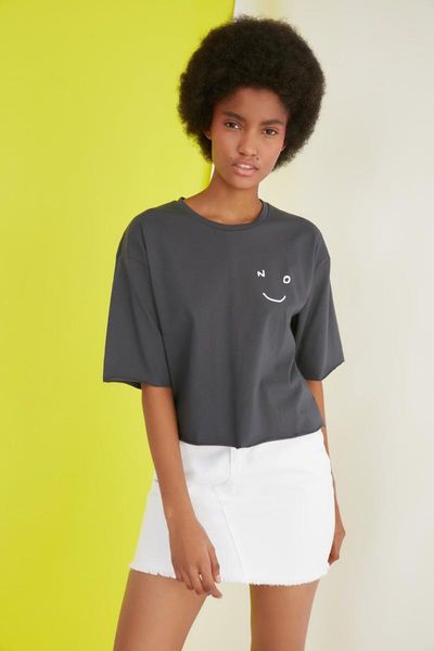 

women's t-shirt trendyol printed loose crop knitted twoss21ts1387, White