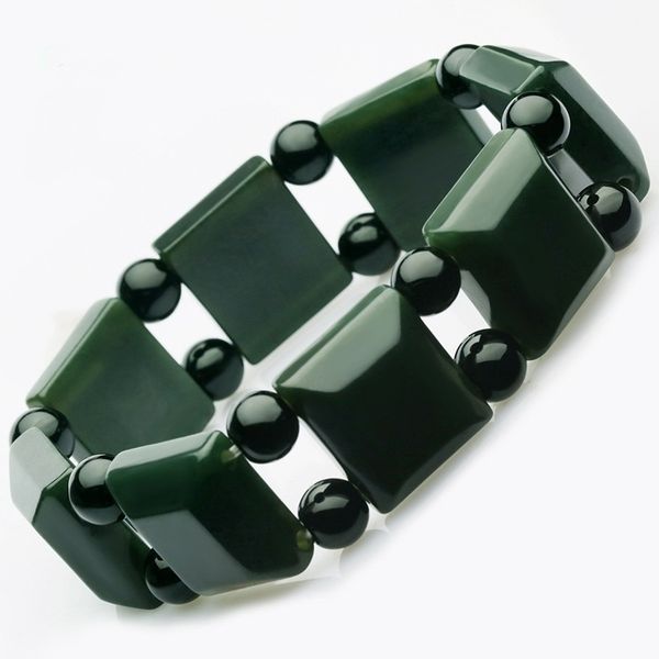 

hetian men's black jade pagoda green bracelet hand row wide edge jade piece