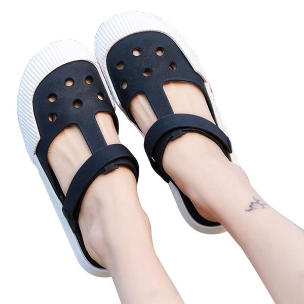 

slippers dxad women sandals summer hole shoes pvc beach flat, Black