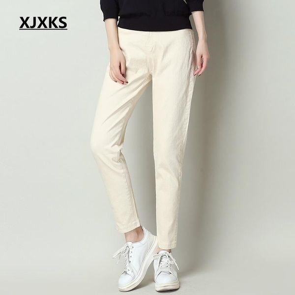 

women's pants & capris xjxks 2021 spring and summer ladys women korean pantalon mujer thin high waist casual trousers, Black;white