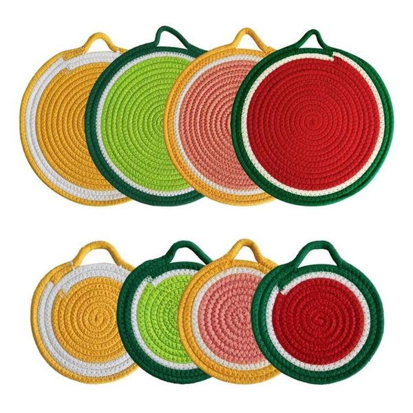 

mats & pads kitchen potholders trivets set,round fruit shape cotton thread weave coasters,placemat, for cooking,baking,8 pcs