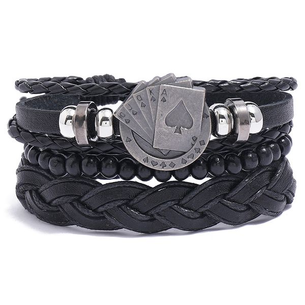 

bangles bracelet accessories woven black leather diy set poker pattern men's