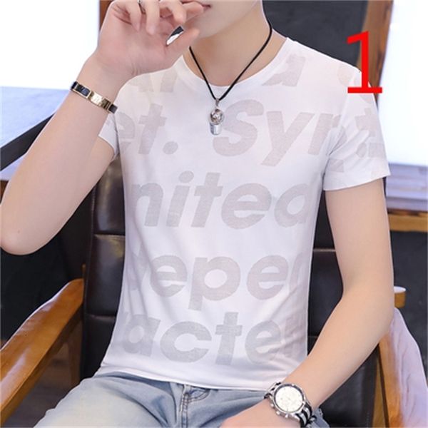 

New 2021 Trendy Men's Short-sleeved Tight T-shirt Social Youth Summer Slim Round Neck BIBY, White;black