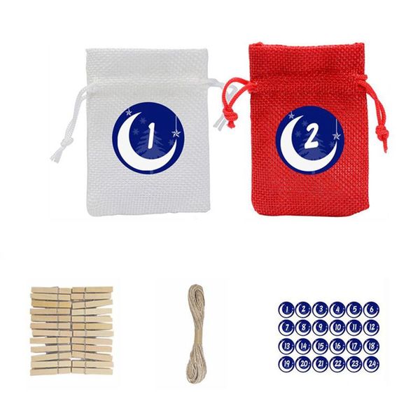 

24pc christmas linen bags with drawstrings burlap goody gift snowman tree moon f2 wrap