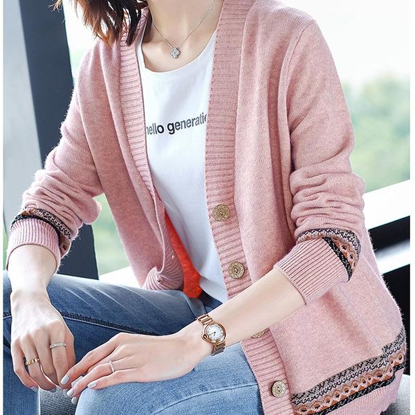 

women's sweaters 2021 autumn winter knitted cardigan women plus size vintage sweater long sleeve v neck clothes female casual pink z612, White;black