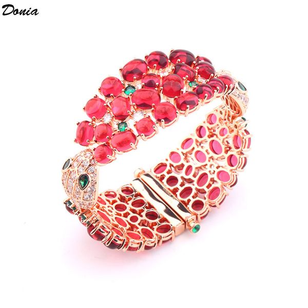 

donia jewelry electroplated exaggerated snake with a tiny inlaid colorful diamond luxury copper bracelet designer bracelet, Black