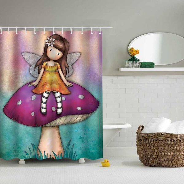 

shower curtains cartoon girl curtain plant flower illustration bathroom decor beautiful bath polyester waterproof with hook