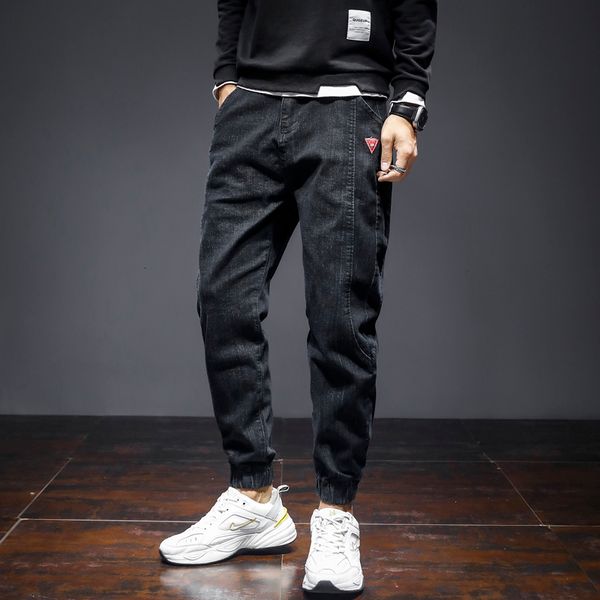 

2021 new japanese fashion men jeans retro black loose fit elastic denim cargo pants casual wide leg trousers designer hip hop joggers 2ko7, Blue