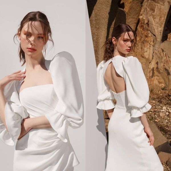 

party dresses white straight evening with 3/4 sleeves pleated bridal gowns high split formal woman prom robe de mariÃ©e, White;black