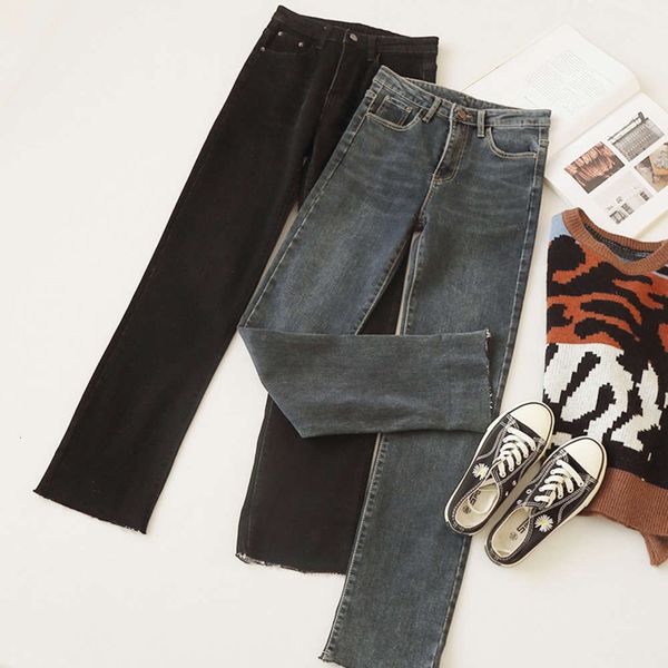 

hip hop tube high [omalai] fashion korean waist straight new women's inside fleece jeans pants 5090 k, Blue