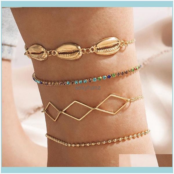 

anklets 4pcs/sets summer shell gold color anklet for women luxury colorf rhinestone geometric foot chain adjustable jewelry drop delivery 20, Red;blue