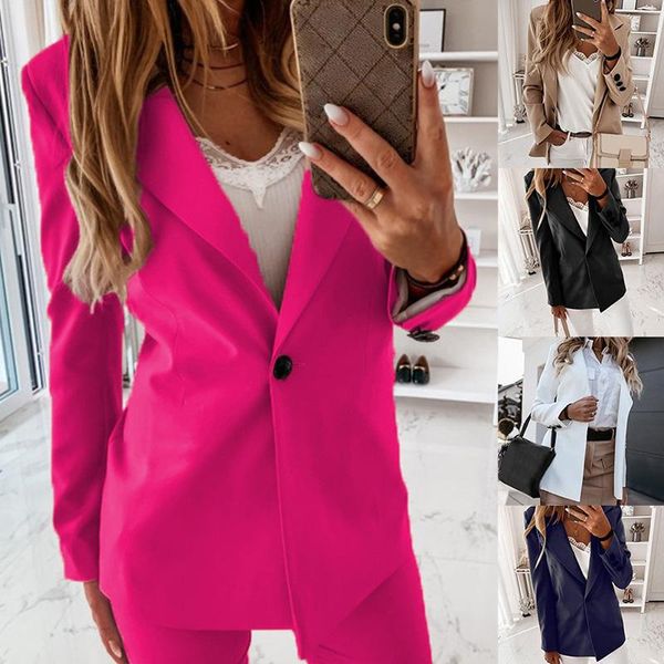 

women's suits & blazers 2021 women elegant solid blazer jackets office ladies workwear fashion long sleeve coat outwear plus size cloth, White;black
