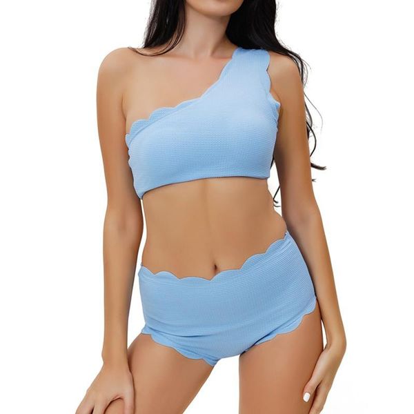 

women's swimwear women one shoulder high waist soild bikini 2021 summer swimsuit bather bathing suit two-piece set #t2q, White;black