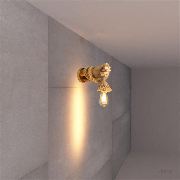 

creative hand shape wall light retro industrial loft rope wall lamps corridor aisle bar restaurant e27 decoration lamp