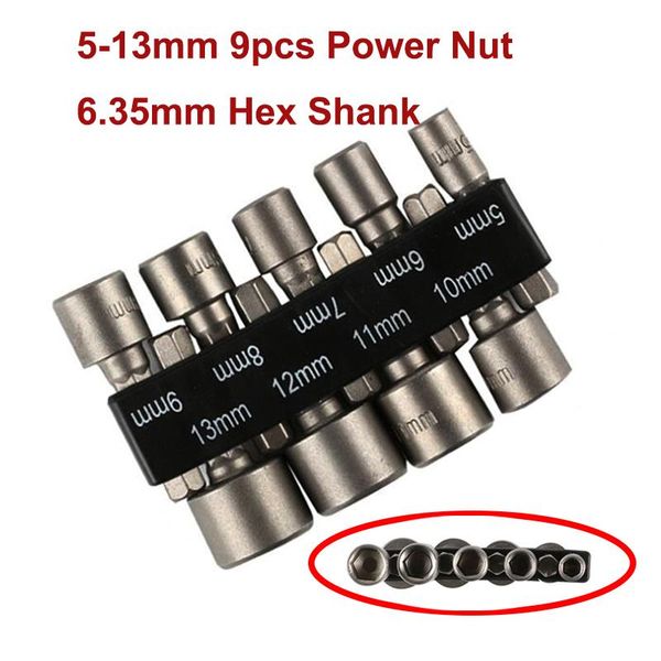 

hand tools 9pcs/14pcs power nut driver set 1/4 inch hex shank drill bit adapter socket no magnetic imperial metric wrench screw tool