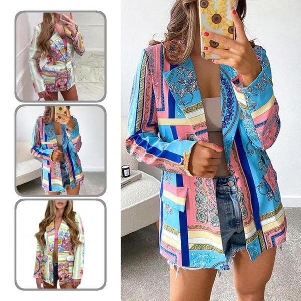 

women's suits & blazers autumn winter chic retro print women business blazer soft office loose workwear, White;black