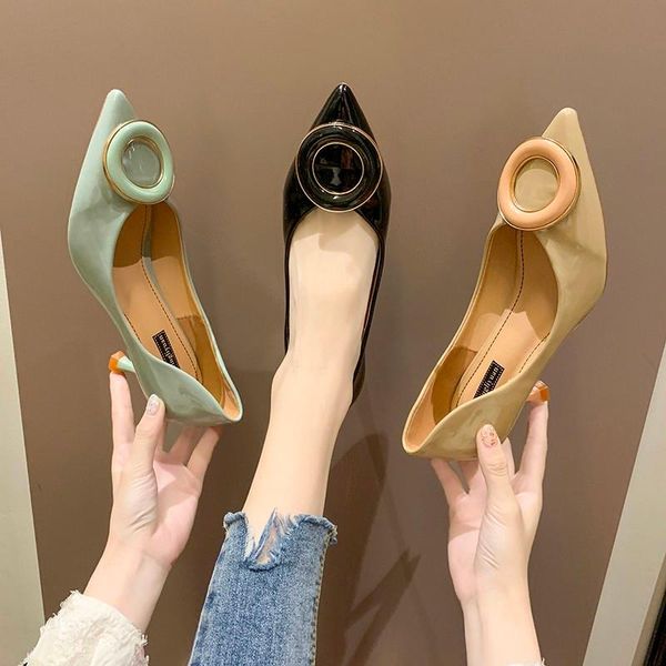 

dress shoes 2021 explosion models spring fashion women's single solid color ring decoration elegant banquet daily u22-69, Black