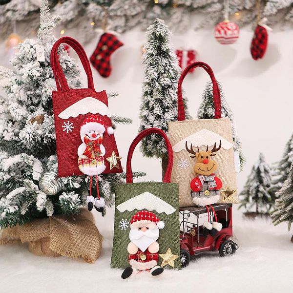 

christmas decorations 11 styles embroidered santa claus snowman reindeer tree candy tote bag cute linen gift holder decoration