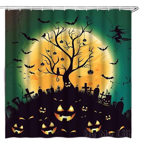 

shower curtains halloween by ho me lili curtain scary pumpkin with hooks bat witch waterproof funny tombstone for adults kids bathroom