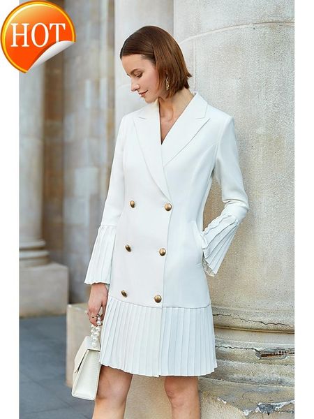 

double breasted pleated suit skirt, White;black