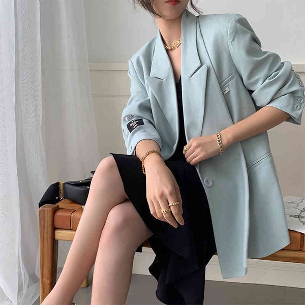 

women's suits & blazers [eam] women blue irregular split big size blazer lapel long sleeve loose fit jacket fashion spring autumn 2022, White;black