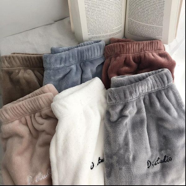 

autumn winter warm solid coral women capris velvet high waist casual korean plus size loose thick pajamas t392, Black;white