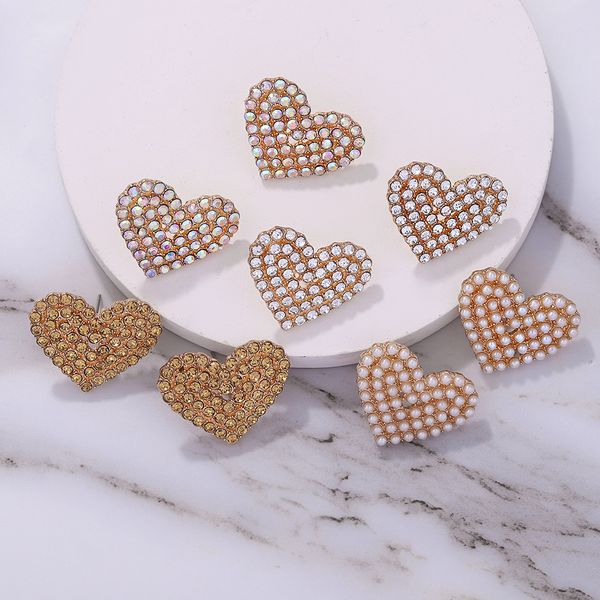 

fashion simulated pearls heart stud earrings for women cute shiny love earrings girlfriend gifts jewelry party bijoux, Golden;silver