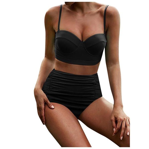 

women's swimwear women 2021 strapless summer swimsuit trend bikini hard package gathered slim split mail, White;black