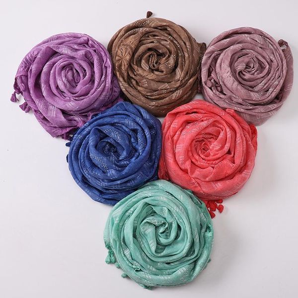 

scarves fashion cotton linen monochrome embroidery rhinestone embroidered tassel ladies scarf muslim, Blue;gray