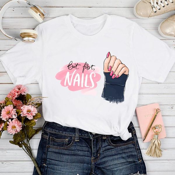 

women's t-shirt t-shirts women 2021 watercolor kawaii trend finger nail art fashion tshirt lady print clothes stylish tee, White