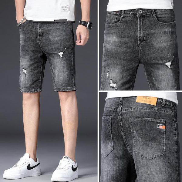

men's jeans summer denim shorts 2021 straight slim fashion capris, Blue