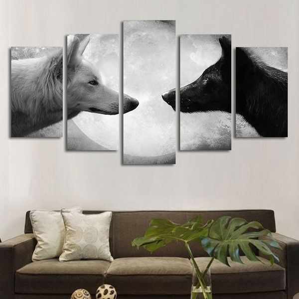 

5pcs/set unframed animal black and white wolf print wall art painting