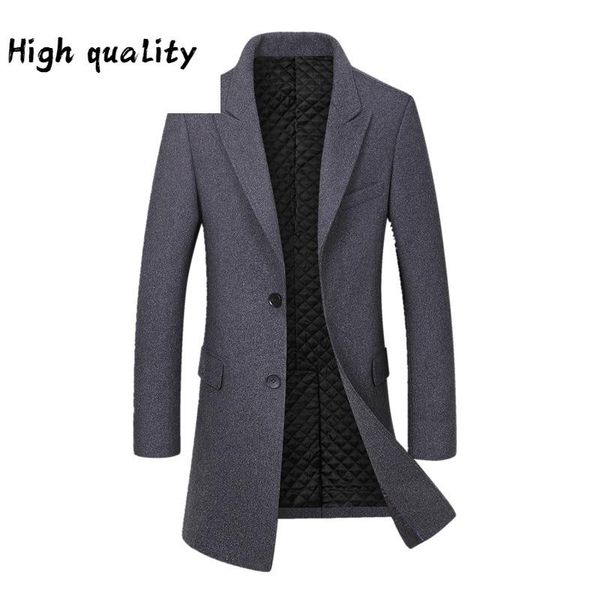 

medium men's and long coat with cotton thickening high cost performance cashmere gun lapel men's woollen windbreaker, Black