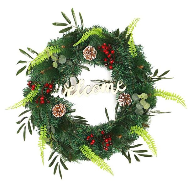 

decorative flowers & wreaths pvc christmas wreath olive branch pine needles cone mixed decoration door hanging luminous red fruit